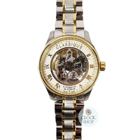40mm Mens Two Tone Gold Plated Swiss Automatic Skeleton Watch By CLASSIQUE image