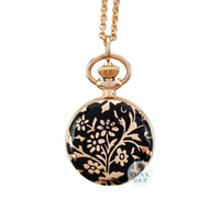 2.3cm Floral Black & Rose Gold Plated Pendant Watch By CLASSIQUE (Arabic) image