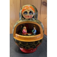 Music Box With Turning Tummy Russian Doll Blue Floral 17cm - Tune Moscow Nights