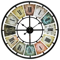 80cm Multi Coloured Round Metal Wall Clock With Roman Numerals By AMS  image