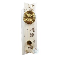 84cm Gold Roses Curved Glass Pendulum Wall Clock By AMS