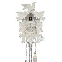 5 Leaf & Bird Battery Carved Cuckoo Clock White 35cm By TRENKLE image
