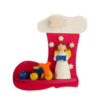 7cm Red Wooden Christmas Stocking With Angel & Tricycle By Graupner image