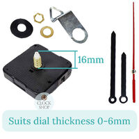 Press Fit Sweep Clock Movement Kit- Black Pointer & Red Seconds Hands (16mm Shaft) | Fits 3.5mm & 5.5mm Hand Holes image