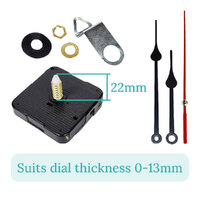 Press Fit Sweep Clock Movement Kit- Black Spade & Red Seconds Hands (22mm Shaft) image