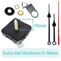Press Fit Sweep Clock Movement Kit- Black Spade & Red Seconds Hands (28mm Shaft) | Fits 3.5mm & 5.5mm Hand Holes image