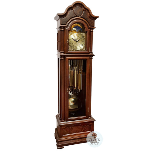 206cm Walnut Grandfather Clock with Tubular Bell Triple Chime & Moon Dial By AMS