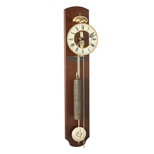 68cm Walnut & Brass Mechanical Skeleton Wall Clock With Bell Strike By HERMLE