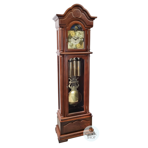 206cm Walnut Grandfather Clock With Triple Chime & Moon Dial By HERMLE image