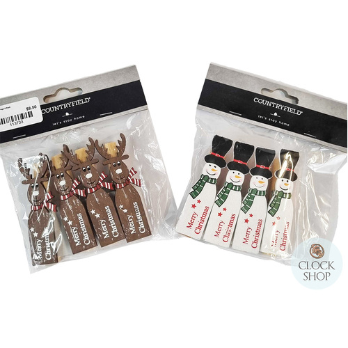 7.5cm Christmas Pegs (4 Pack)- Assorted Designs