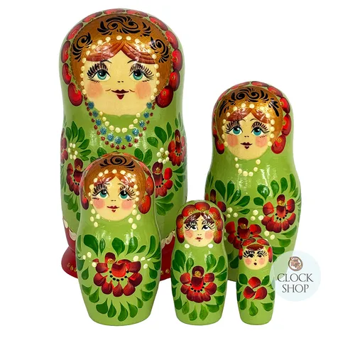 Floral Russian Dolls- Green & Red 18cm (Set Of 5) image
