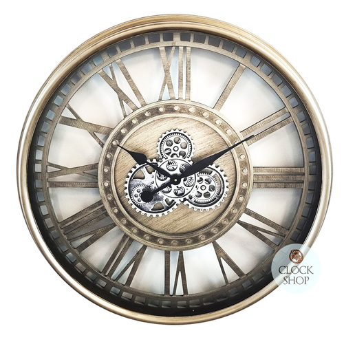 80cm Levi Silver Moving Gear Wall Clock By COUNTRYFIELD