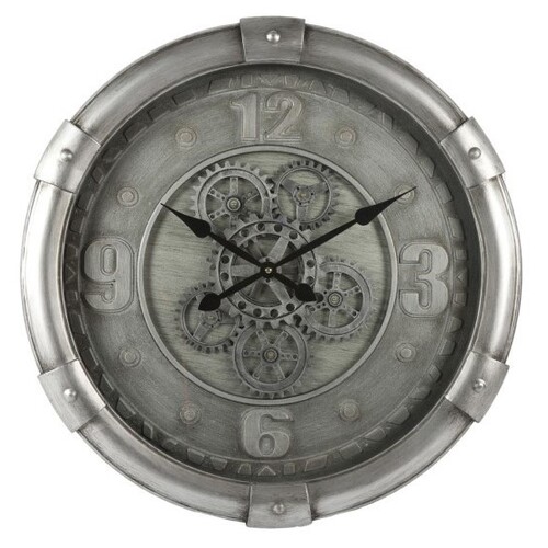 62cm Darlington Silver Moving Gear Wall Clock By COUNTRYFIELD