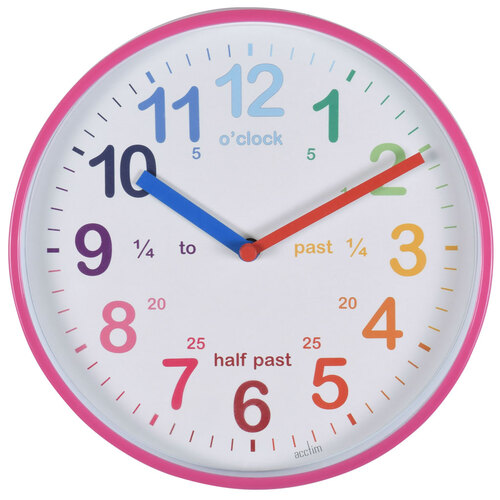 20cm Wickford Pink Children's Time Teaching Wall Clock By ACCTIM