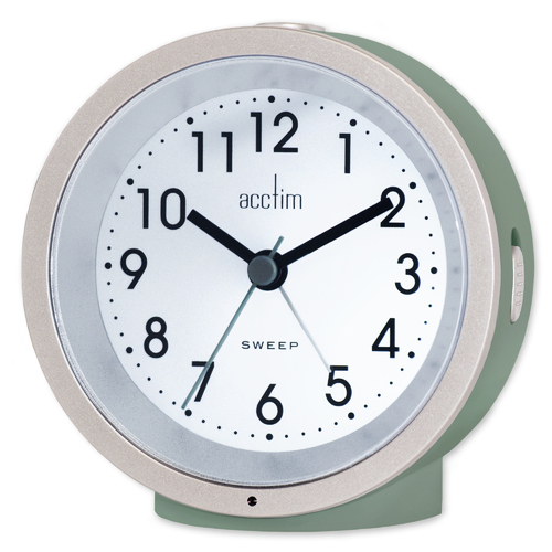 10cm Caleb Moss Green Smartlite Silent Analogue Alarm Clock By ACCTIM