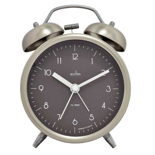 13.5 Aksel Brushed Silver Double Bell Analogue Alarm Clock By ACCTIM
