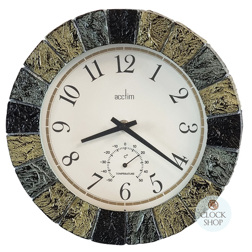 26cm Bowfell Indoor / Outdoor Slate Effect Wall Clock With Temperature By ACCTIM image