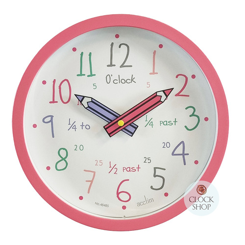 26cm Alma Pink Children's Time Teaching Wall Clock By ACCTIM