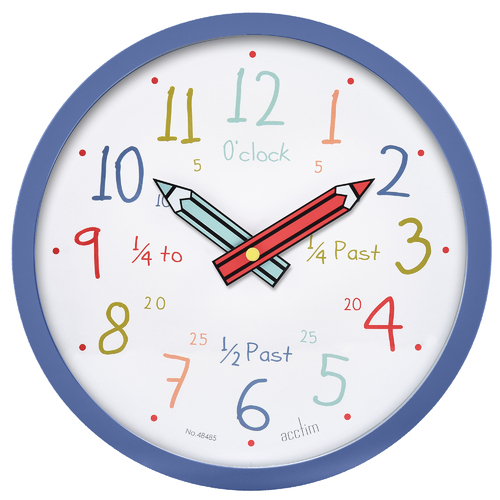 26cm Alma Blue Children's Time Teaching Wall Clock By ACCTIM