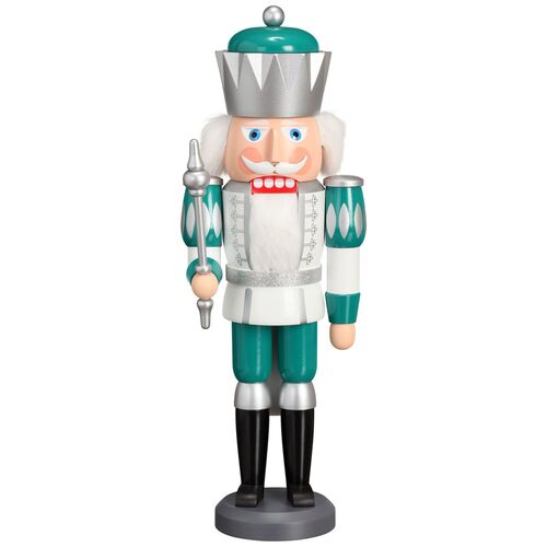 40cm White Teal & Silver King Nutcracker By Seiffener image
