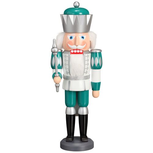 40cm White, Teal & Silver King Nutcracker By Seiffener