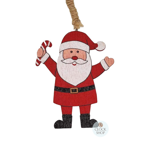8.5cm Santa Holding Candy Cane Hanging Decoration image