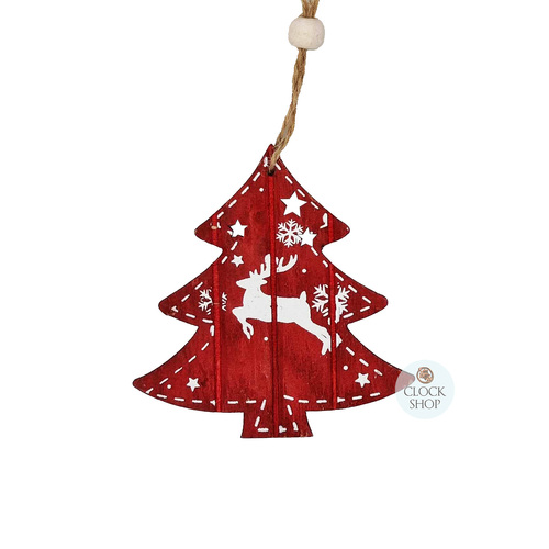 7cm Red Christmas Tree With Deer Hanging Decoration 7cm