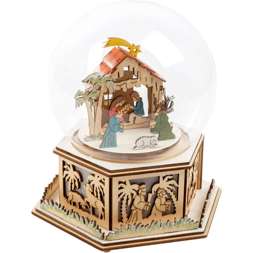 21cm Musical Snow Globe With LED & Nativity Scene (Silent Night)