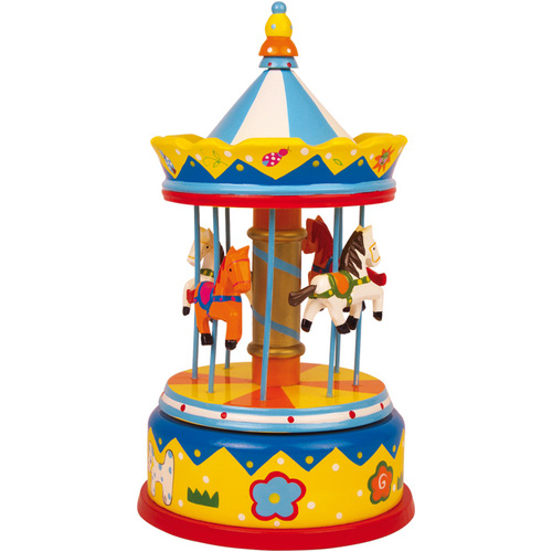 Yellow and Blue Carousel Music Box With Horses (Loewe- Camelot)
