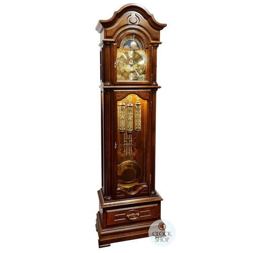 207cm Dark Oak Grandfather Clock With Triple Chime & Hand Painted Dial By SCHNEIDER