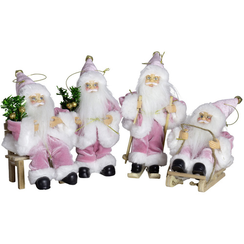 18cm Pink & White Santa Hanging Decoration- Assorted Designs image