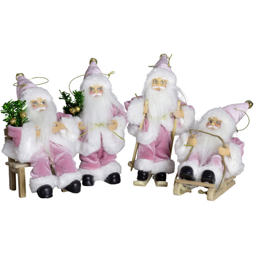 18cm Pink & White Santa Hanging Decoration- Assorted Designs