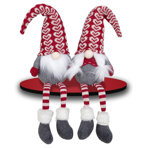  24cm Red & Grey Gnome Shelf Sitter with Stripy Legs- Assorted Designs