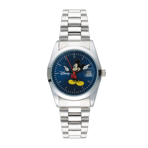 35mm Disney Collectors Edition Mickey Mouse Mens Watch With Silver Band & Blue Dial