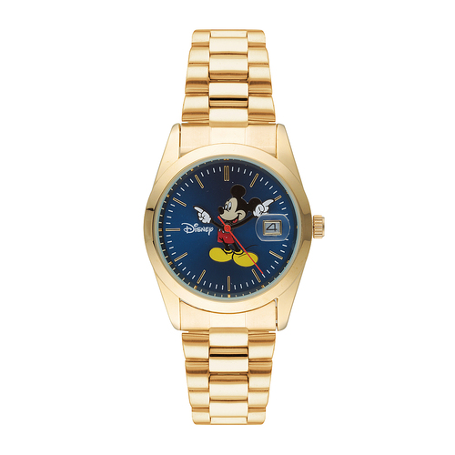 35mm Disney Collectors Edition Mickey Mouse Mens Watch With Gold Band & Blue Dial image