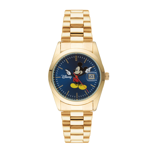 35mm Disney Collectors Edition Mickey Mouse Mens Watch With Gold Band & Blue Dial