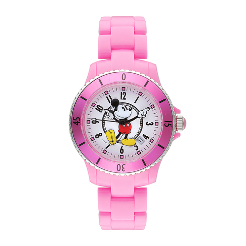 40mm Disney Sports Mickey Mouse Womens Watch With Pink Band & White Dial