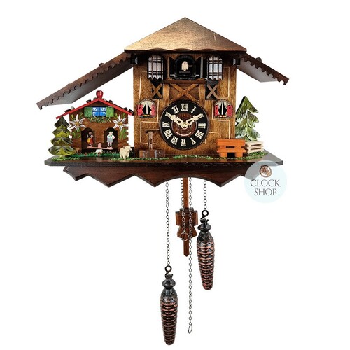 Farm House & Weather House Battery Chalet Cuckoo Clock 24cm By ENGSTLER image