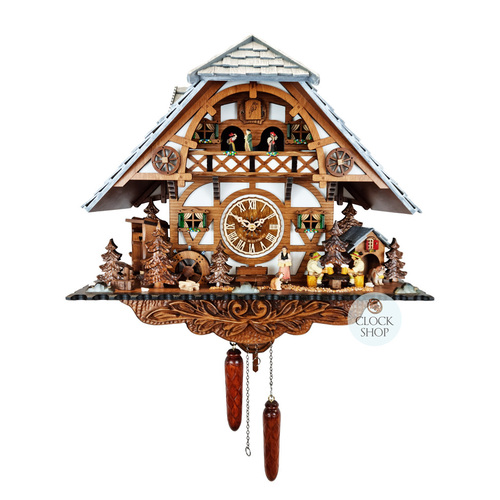 Beer Drinkers & Water Wheel Battery Chalet Cuckoo Clock 43cm By ENGSTLER image