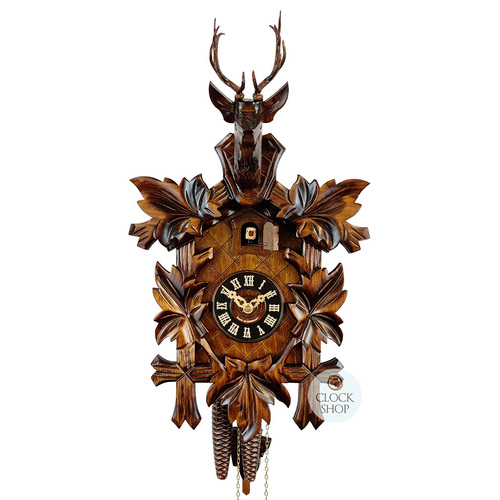 5 Leaf & Deer 1 Day Mechanical Carved Cuckoo Clock 42cm By ENGSTLER