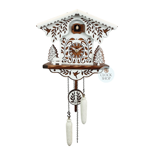 White and Brown Christmas Tree Battery Chalet Cuckoo Clock 26cm By ENGSTLER