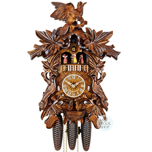 Birds & Leaves 8 Day Mechanical Carved Cuckoo Clock With Dancers 44cm By ENGSTLER
