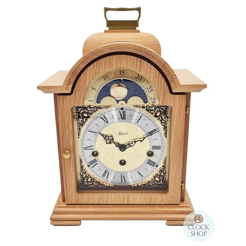 30cm Light Oak Mechanical Table Clock With Westminster Chime & Moon Dial By HERMLE image