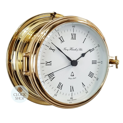 18cm Brass Ship's Bell Nautical Quartz Clock By HERMLE image