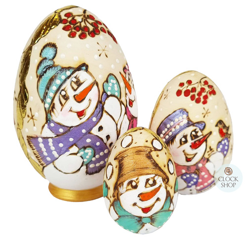 Woodburn Egg Russian Dolls- Snowman 12cm (Set Of 3) image