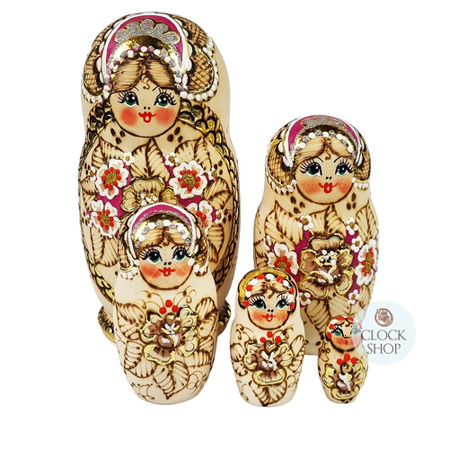 Woodburn Russian Dolls- Gold & Fuschia 18cm (Set Of 5) image