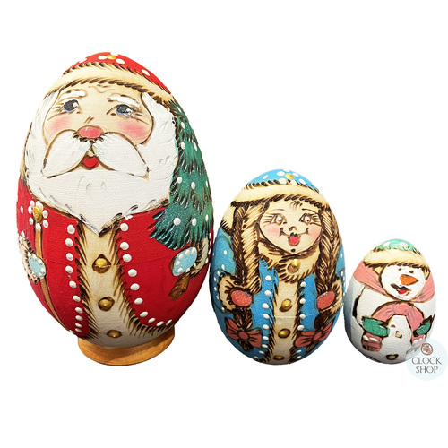 Woodburn Egg Russian Dolls- Christmas 10cm (Set Of 3)