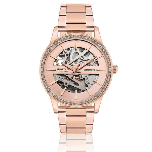 36mm Crystal & Rose Gold Automatic Womens Watch With Skeleton Dial By KENNETH COLE image