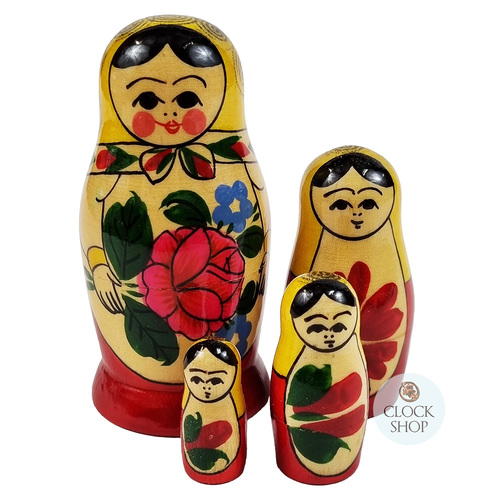 Semenov Russian Dolls- Yellow Scarf & Red Dress 9cm (Set Of 4) image