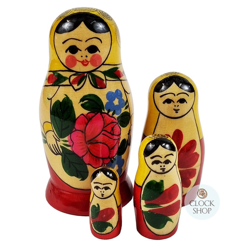 Semenov Russian Dolls- Yellow Scarf & Red Dress 9cm (Set Of 4)